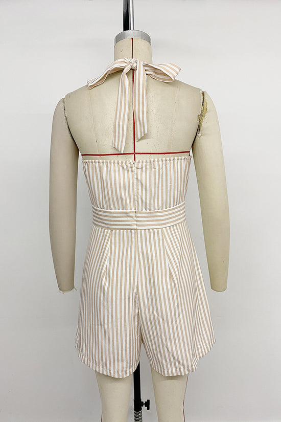 Striped Button Halter Romper