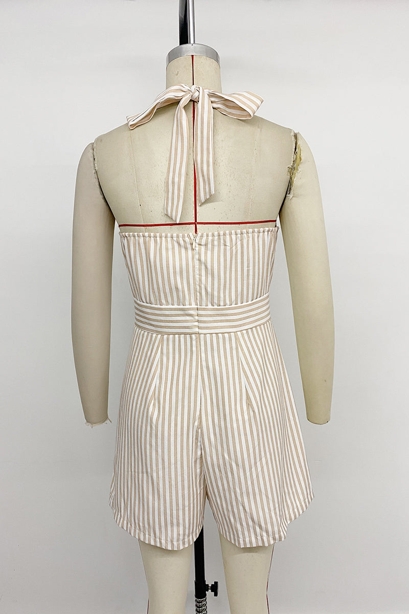 Striped Button Halter Romper