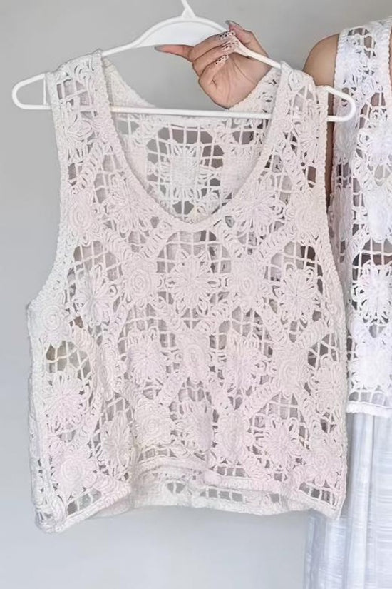 Lace Overlay Sleeveless Sweater Vest