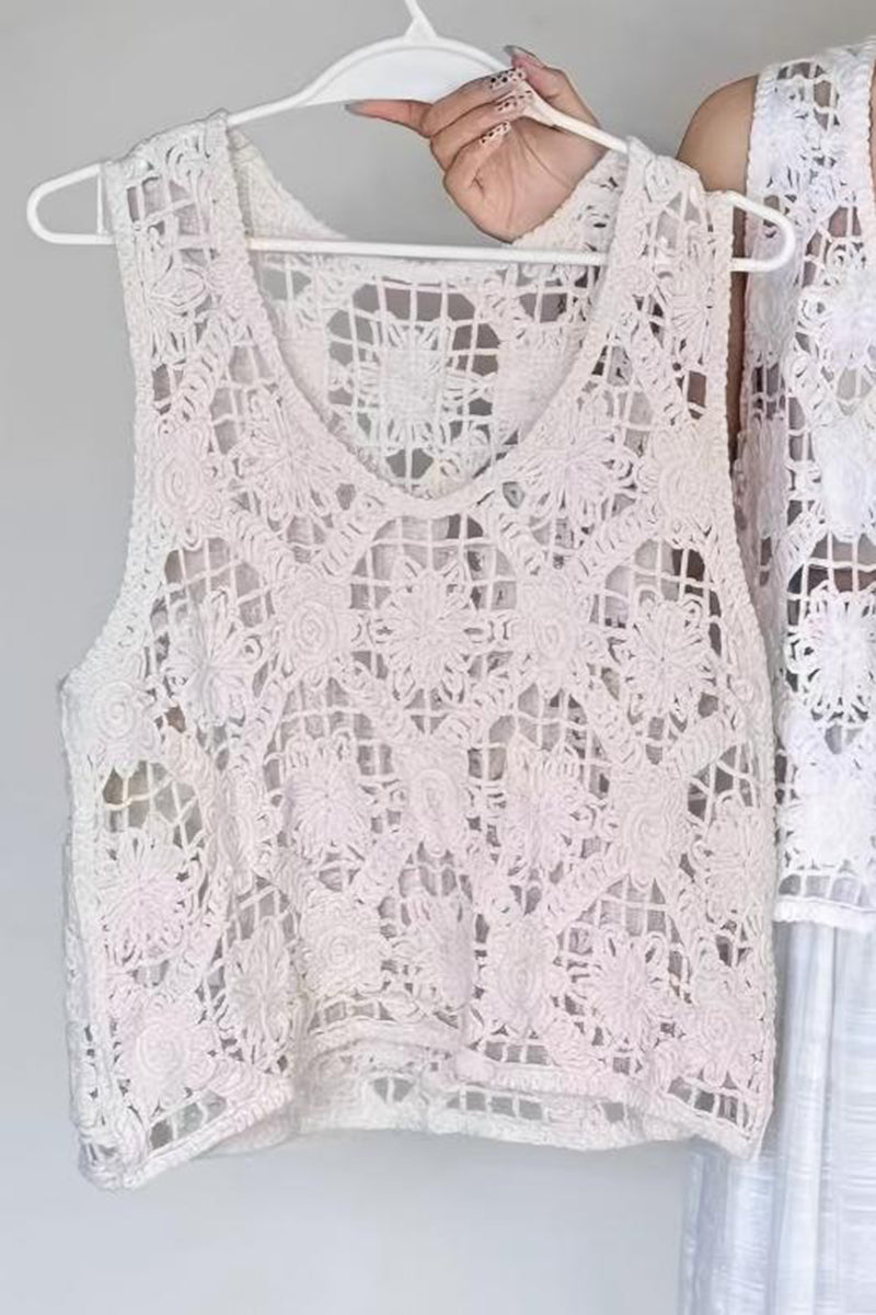 Lace Overlay Sleeveless Sweater Vest