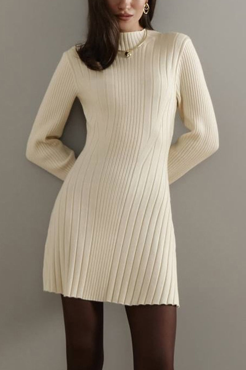 Ribbed Knit Long Sleeve Casual Dress
