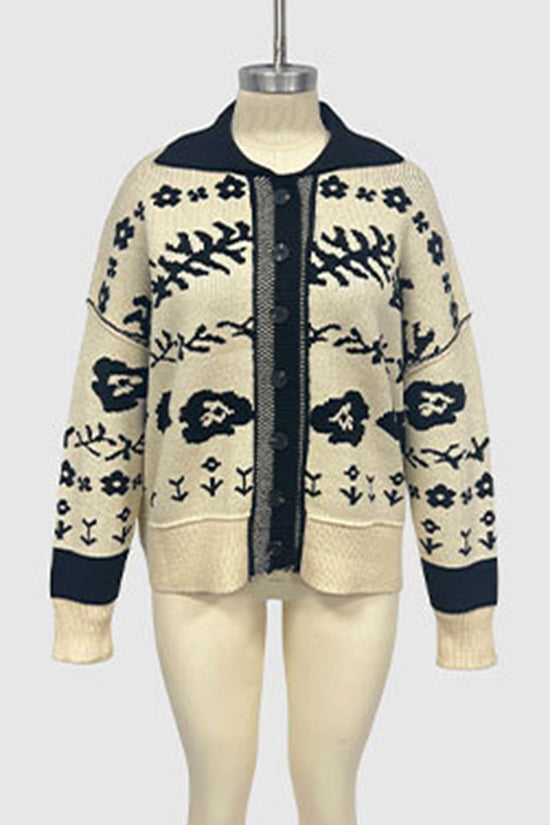 Floral Knit Button-Up Cardigan