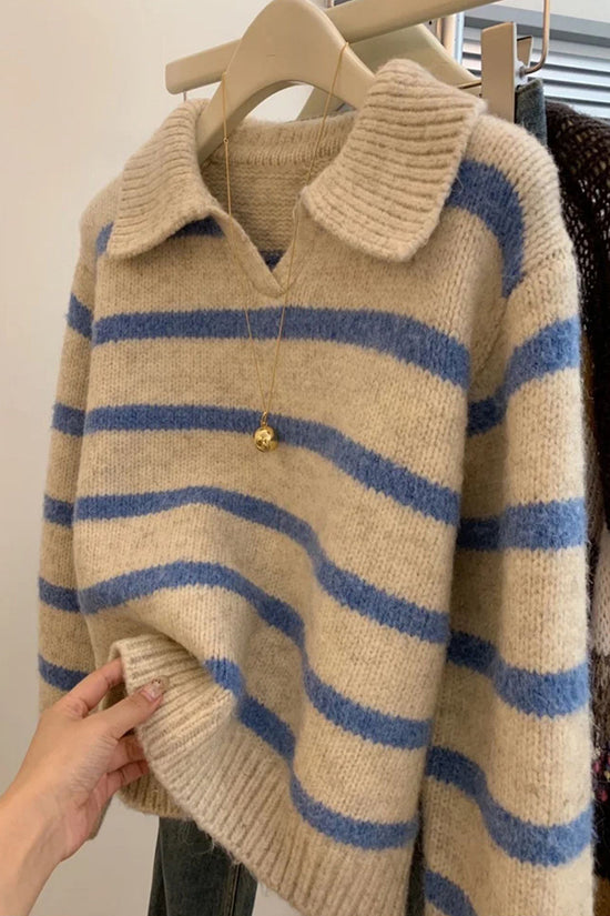 Striped Collared Knit Sweater
