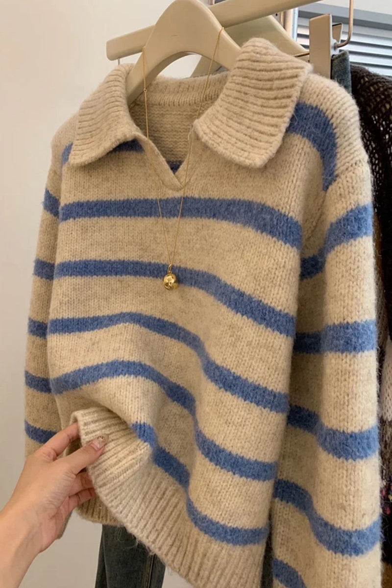 Striped Collared Knit Sweater