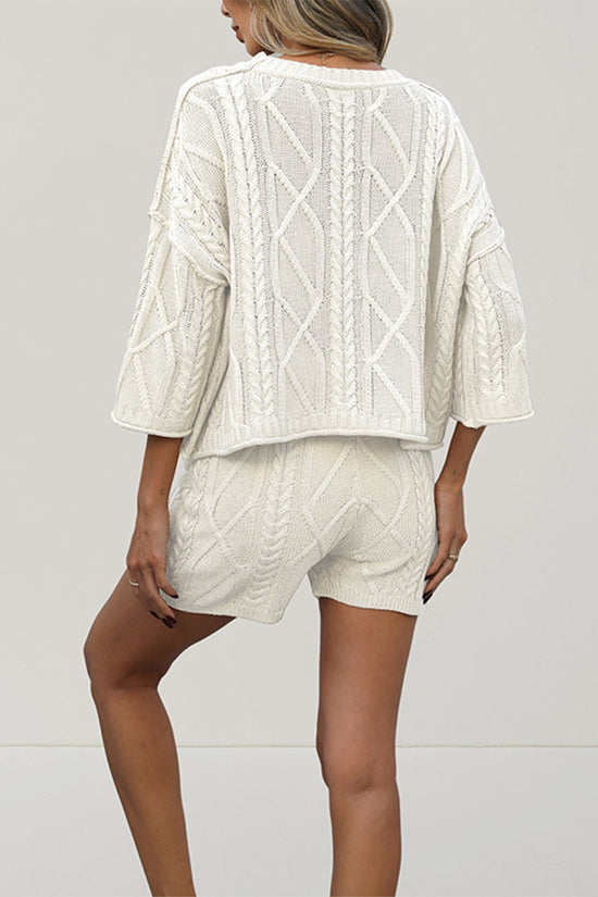 Knit Texture Casual Shorts Set