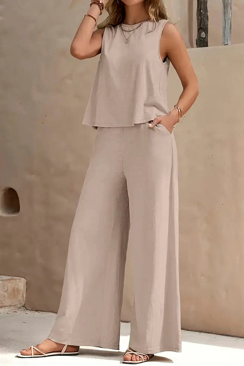 Sleeveless Wide-Leg Pants Set