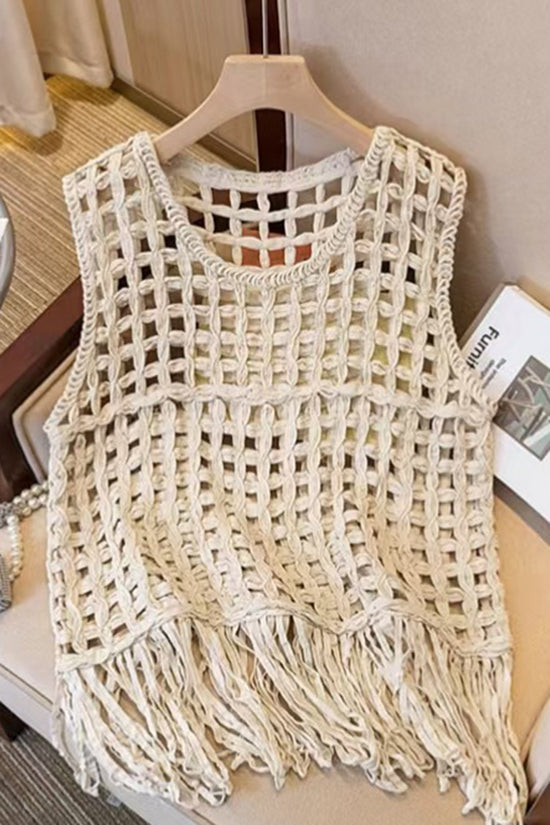 Fringe Open Weave Sleeveless Vest