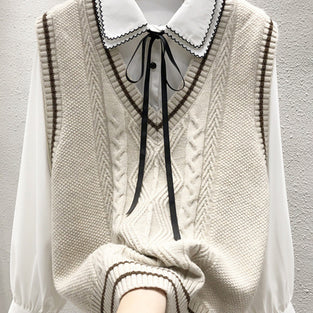 V-Neck Cable Knit Sweater Vest