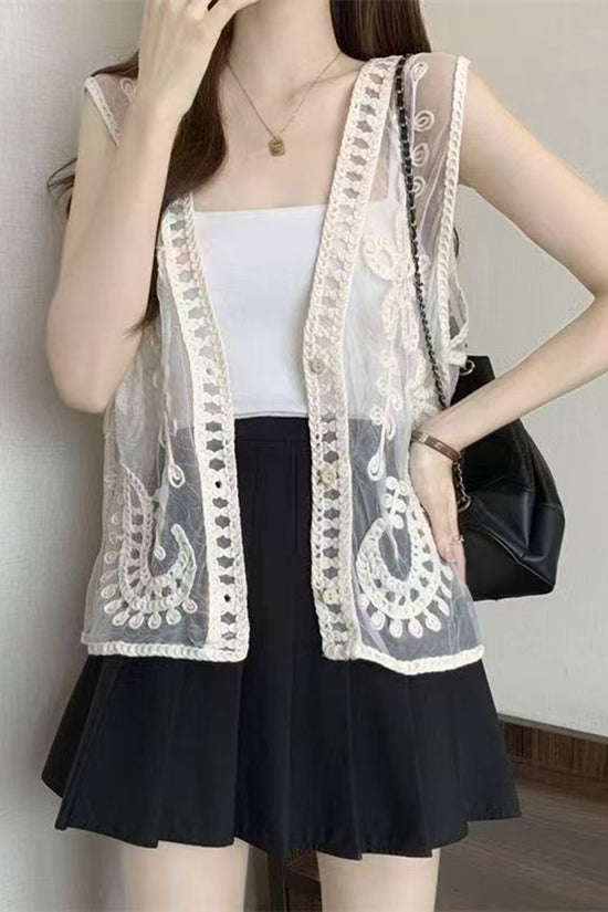 Patterned Sheer Sleeveless Vest