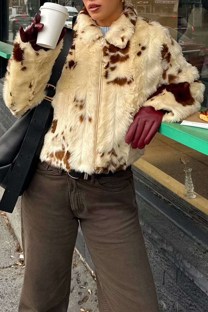 Spotted Faux Fur Cropped Coat