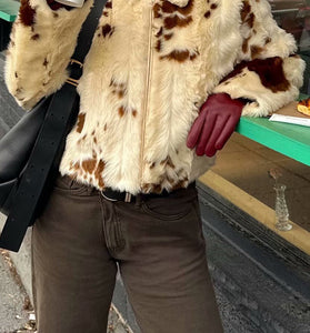 Spotted Faux Fur Cropped Coat