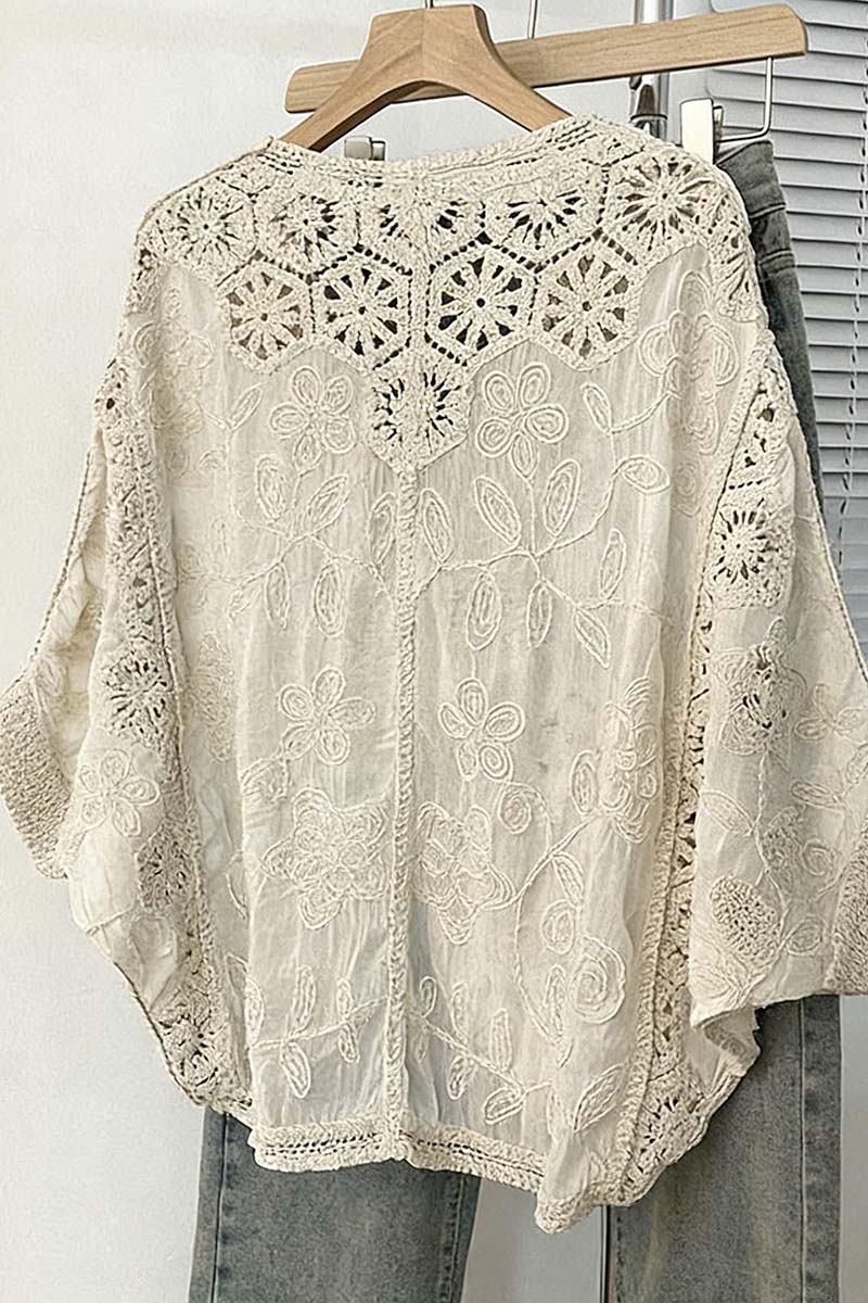 Floral Crochet Open-Front Cardigan
