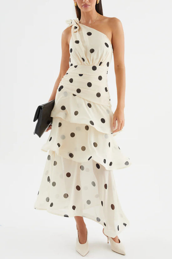 Polka Dot One-Shoulder Maxi Dress