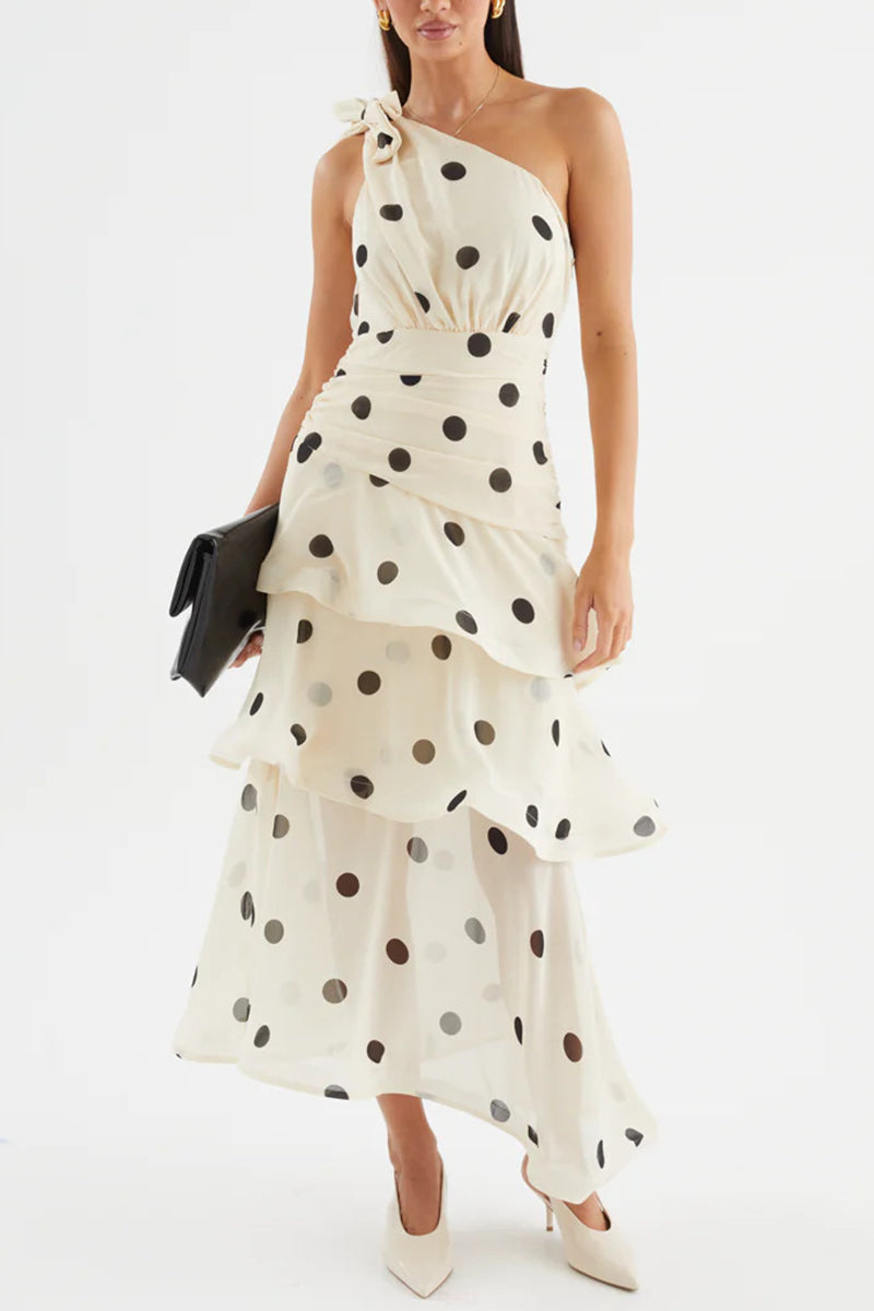 Polka Dot One-Shoulder Maxi Dress