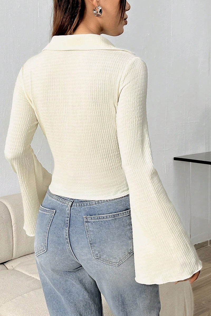 Elegant Flare Sleeve Button-Up Blouse