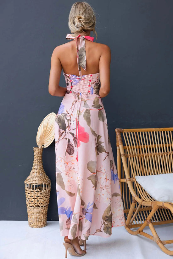Floral Halter Neck Maxi Dress