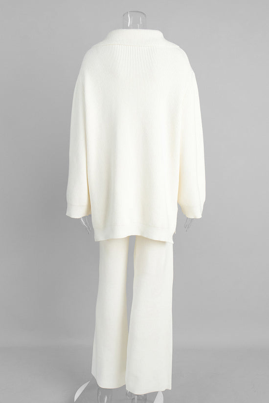 Cozy Zip-Up Sweater and Flare Pants Set