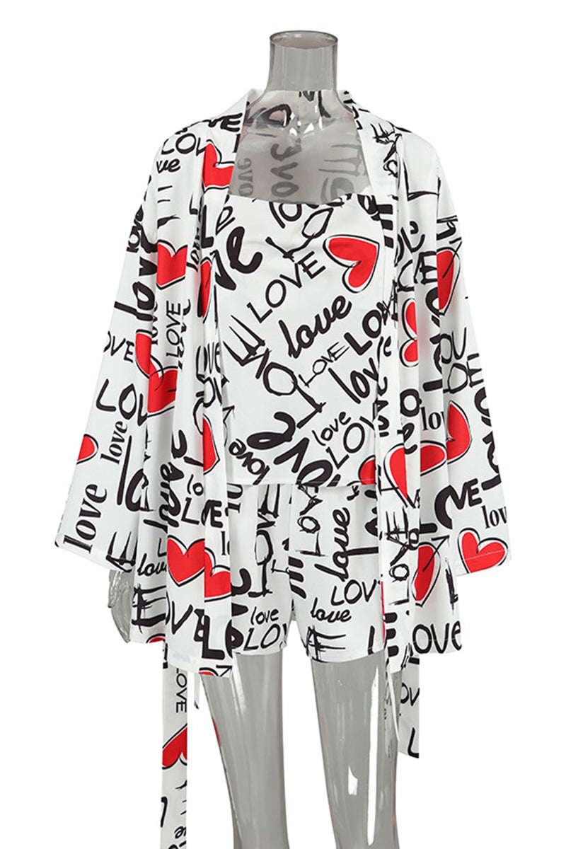 Three-Piece Love Print Pajama Set
