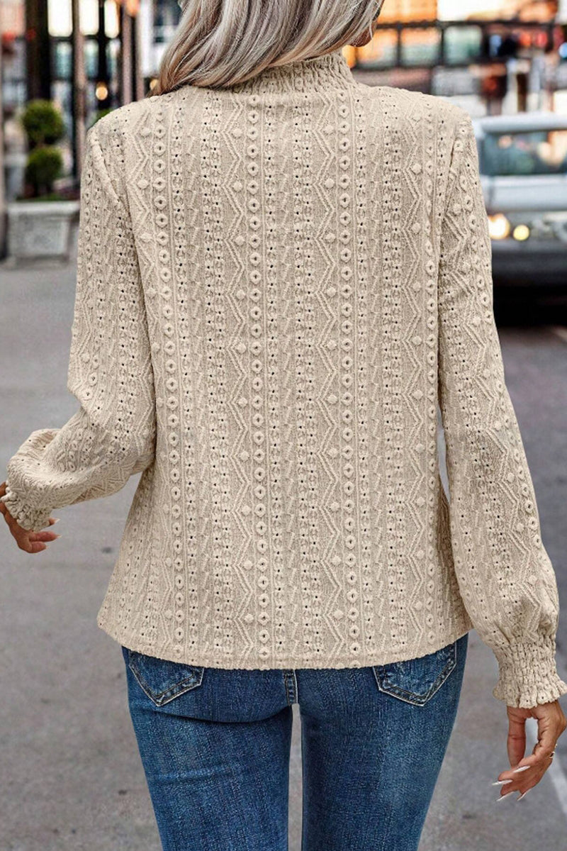 Elegant Textured Mock Neck Blouse