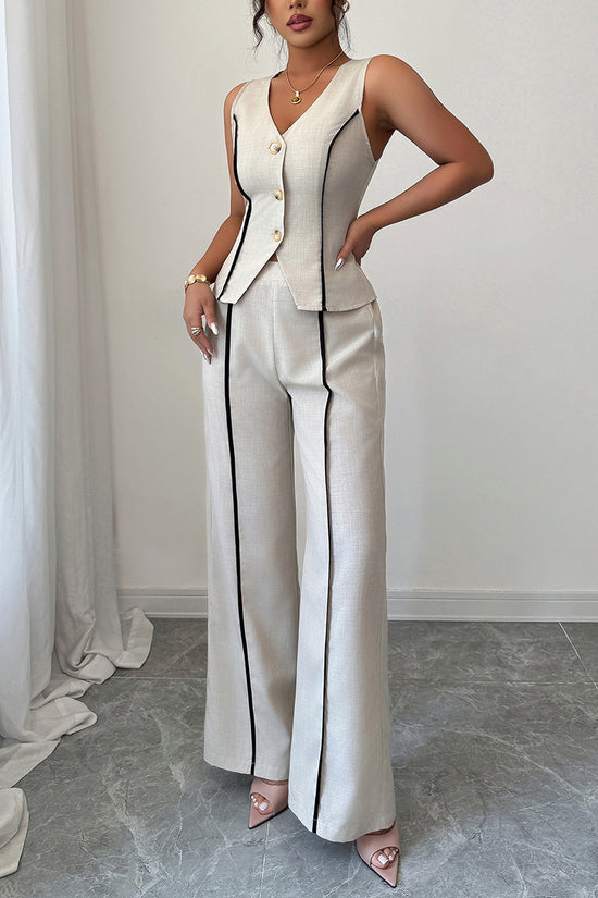Elegant Sleeveless Button Vest and Pants Set