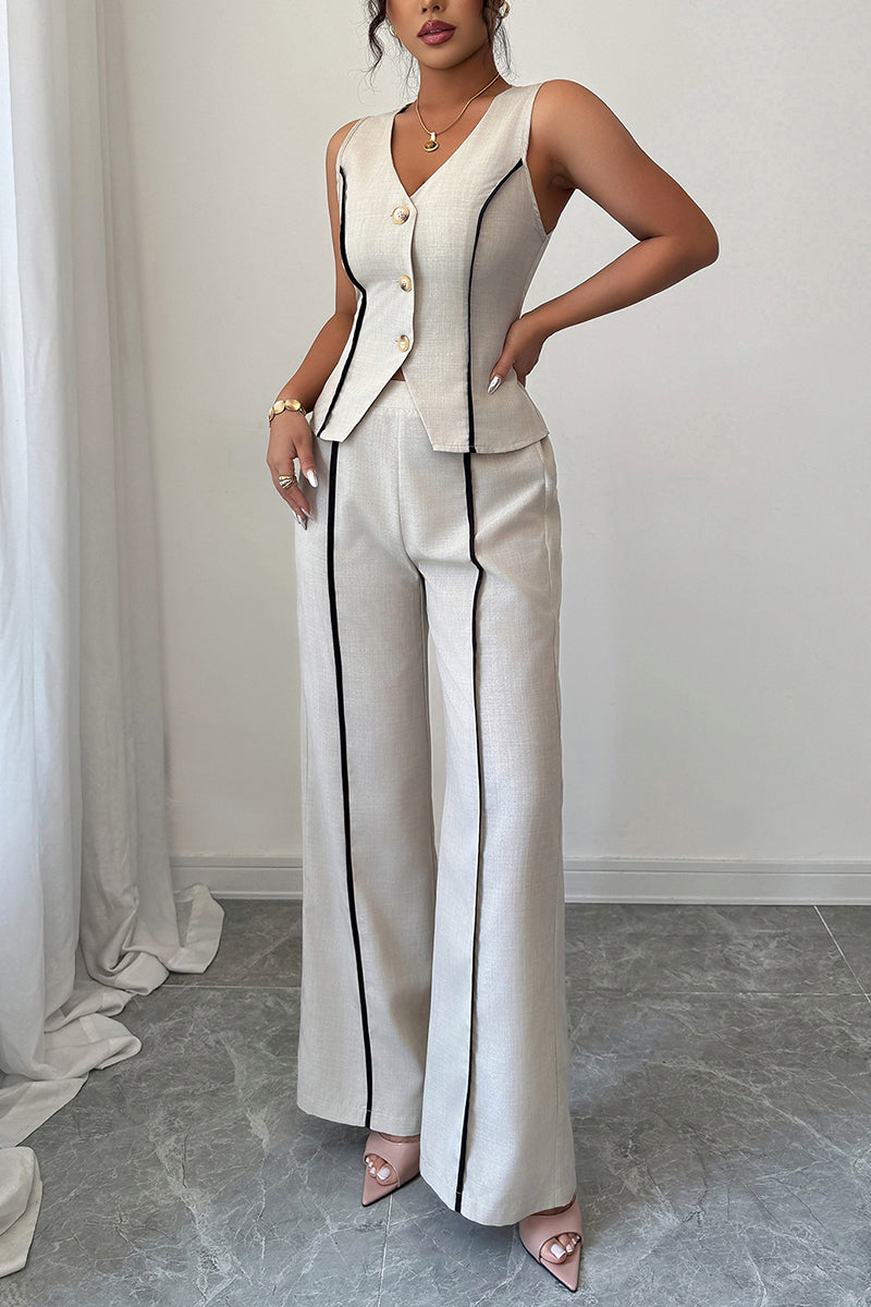 Elegant Sleeveless Button Vest and Pants Set