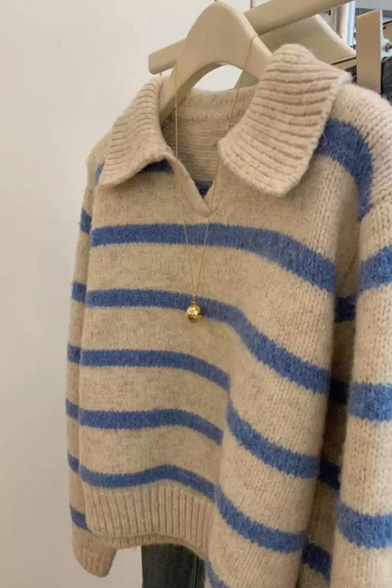 Striped Collared Knit Sweater
