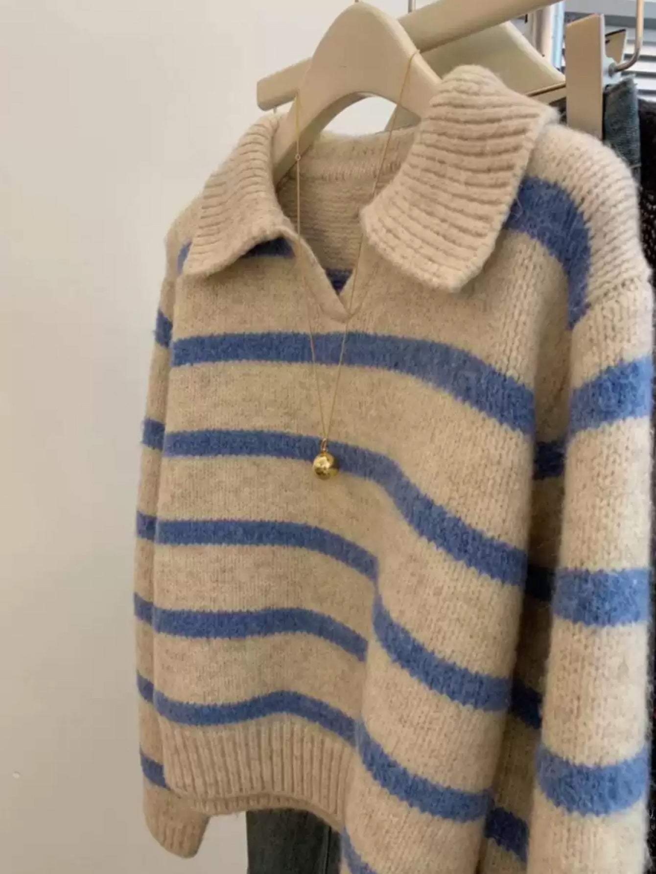 Striped Collared Knit Sweater
