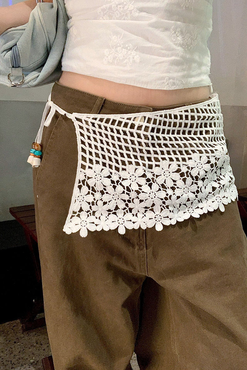 Floral Mesh Belt with Crochet Detailing