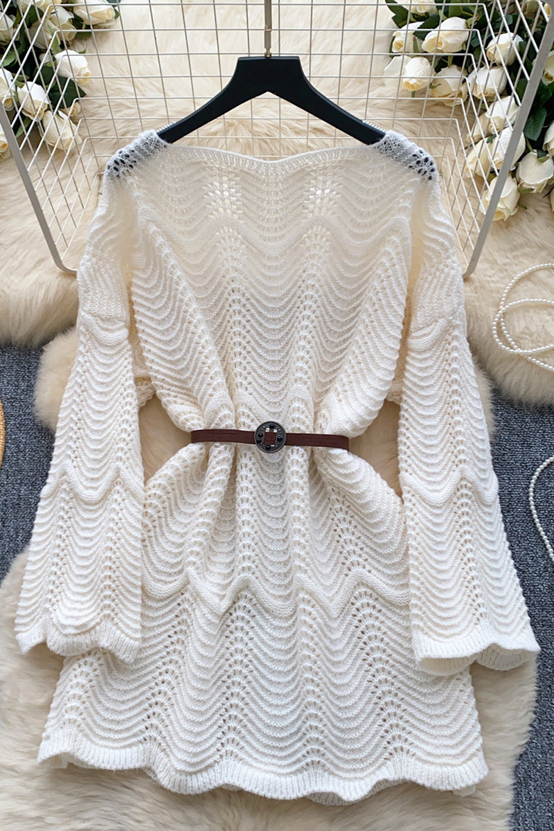 Wave Pattern Knit Sweater
