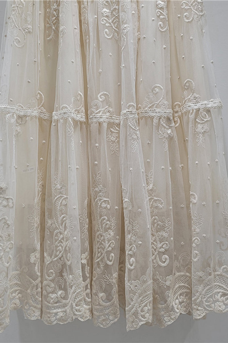 Elegant Lace Tiered Midi Skirt