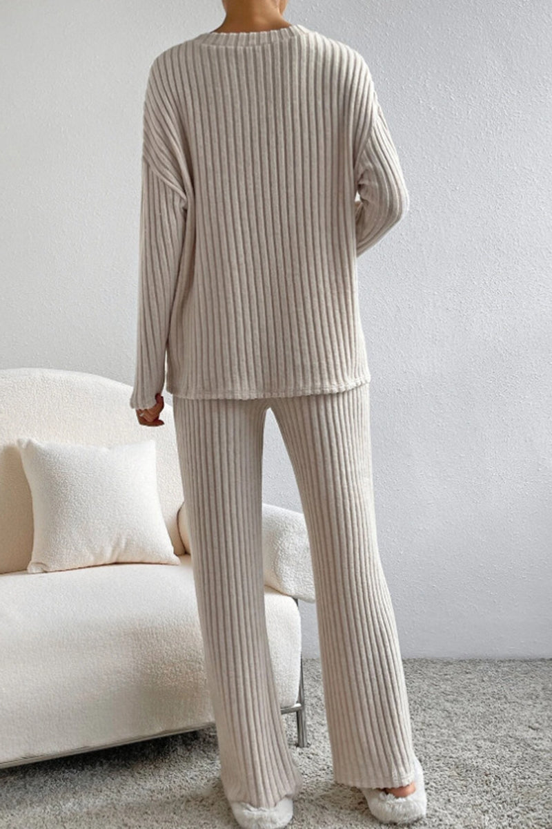 Ribbed V-Neck Pants Set
