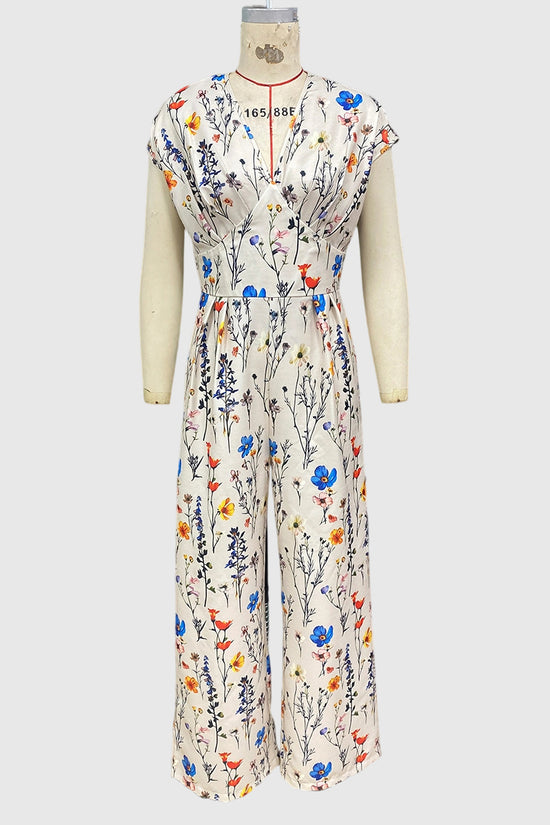 Floral V-Neck Sleeveless Jumpsuit