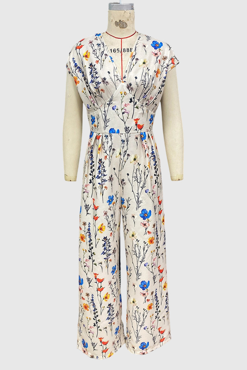 Floral V-Neck Sleeveless Jumpsuit