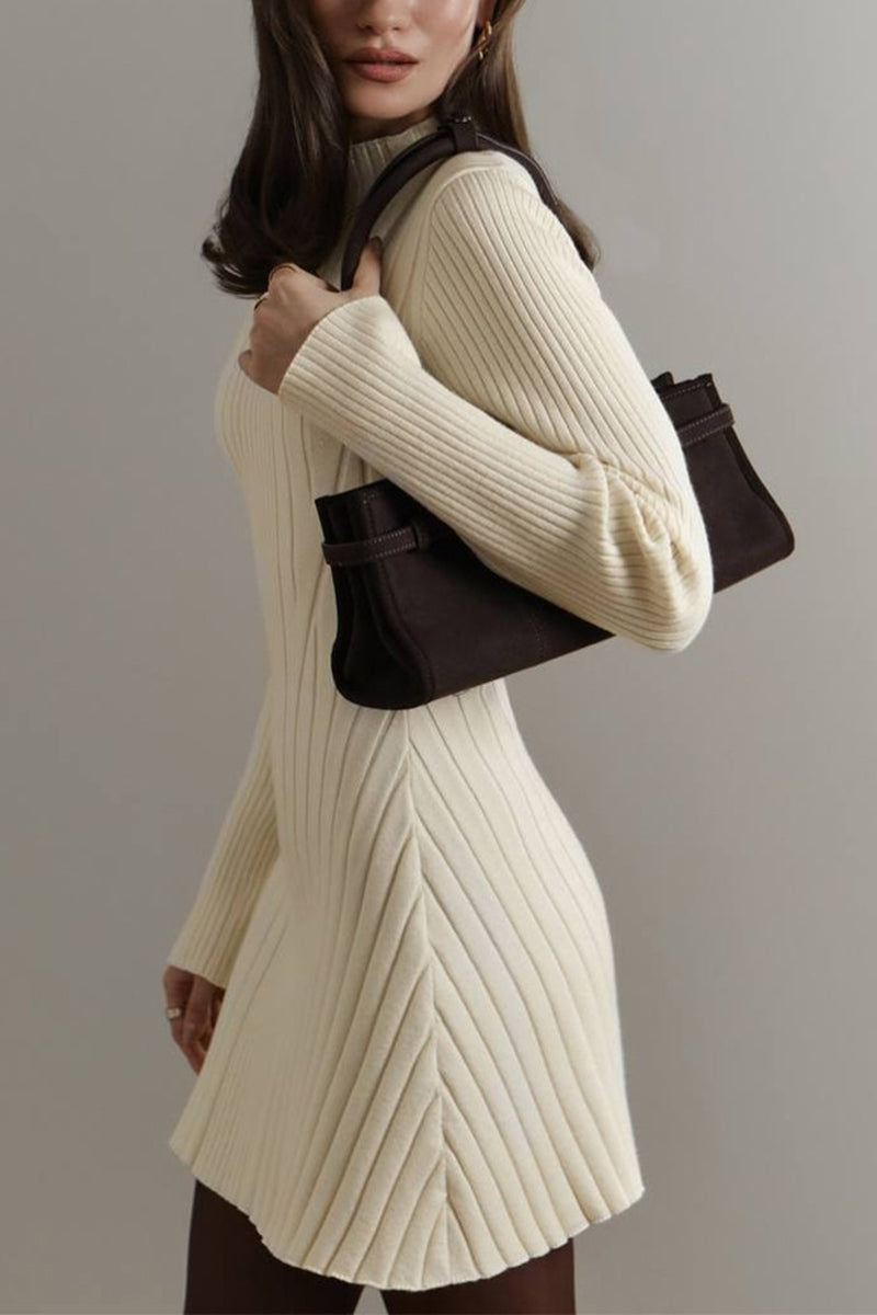 Ribbed Knit Long Sleeve Casual Dress
