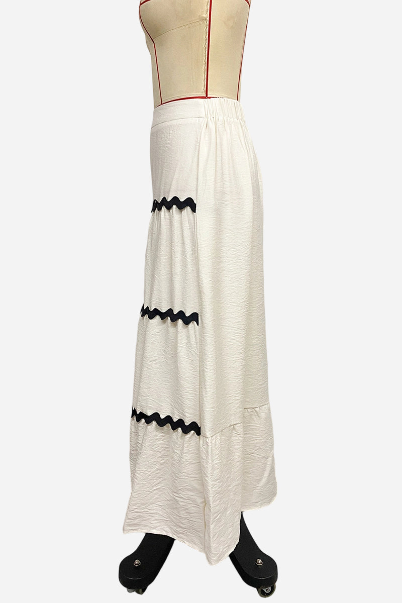 Wavy Trim Midi Skirt