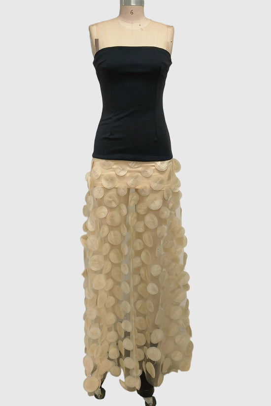 Strapless Sheer Polka Dot Evening Dress