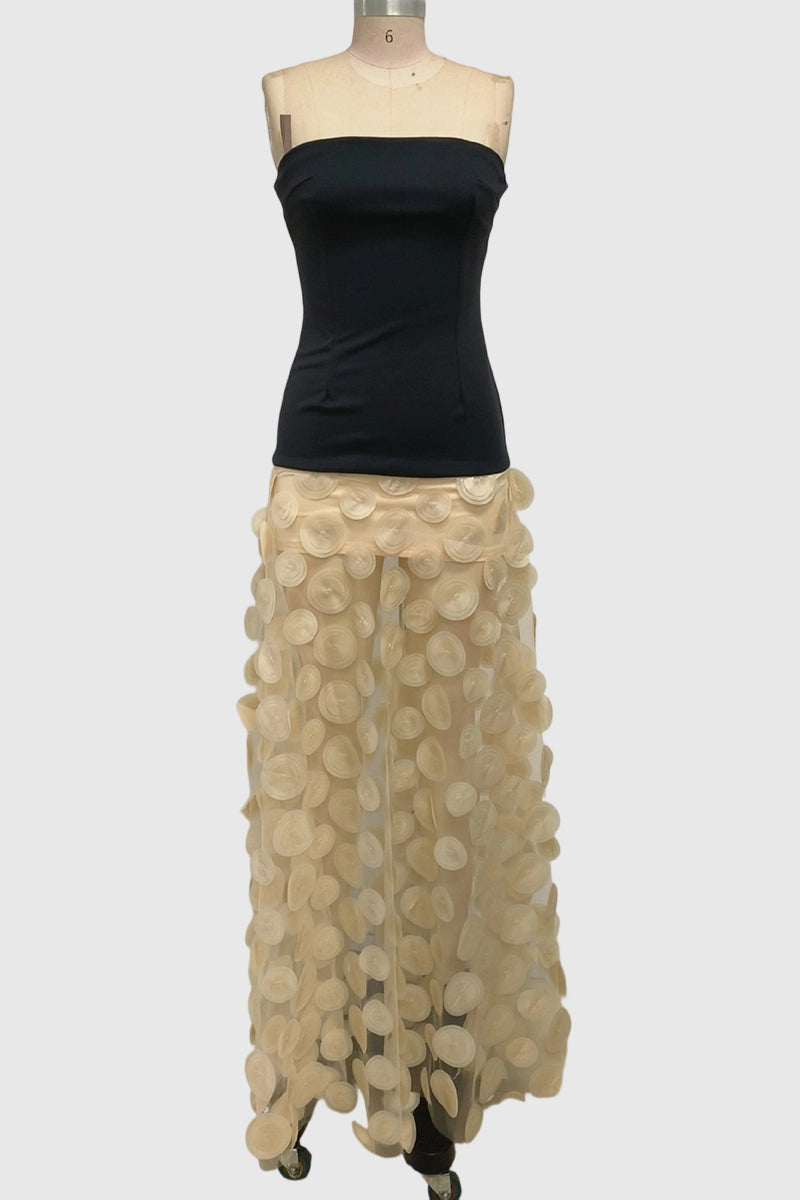 Strapless Sheer Polka Dot Evening Dress