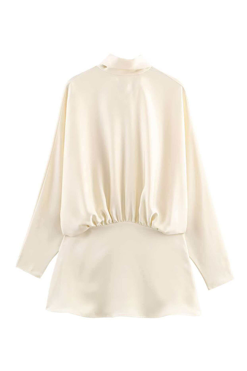 Draped Scarf Neck Long Sleeve Casual Dress
