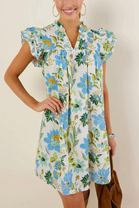 Floral Print Ruffled Short Sleeve Mini Dress