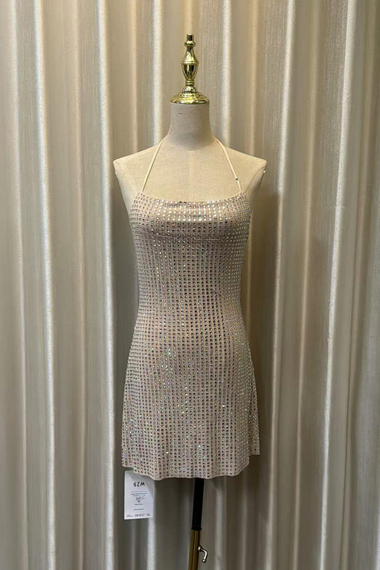 Rhinestone Halter Mini Dress