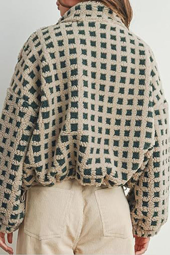 Checkered Zip-Up Casual Coat