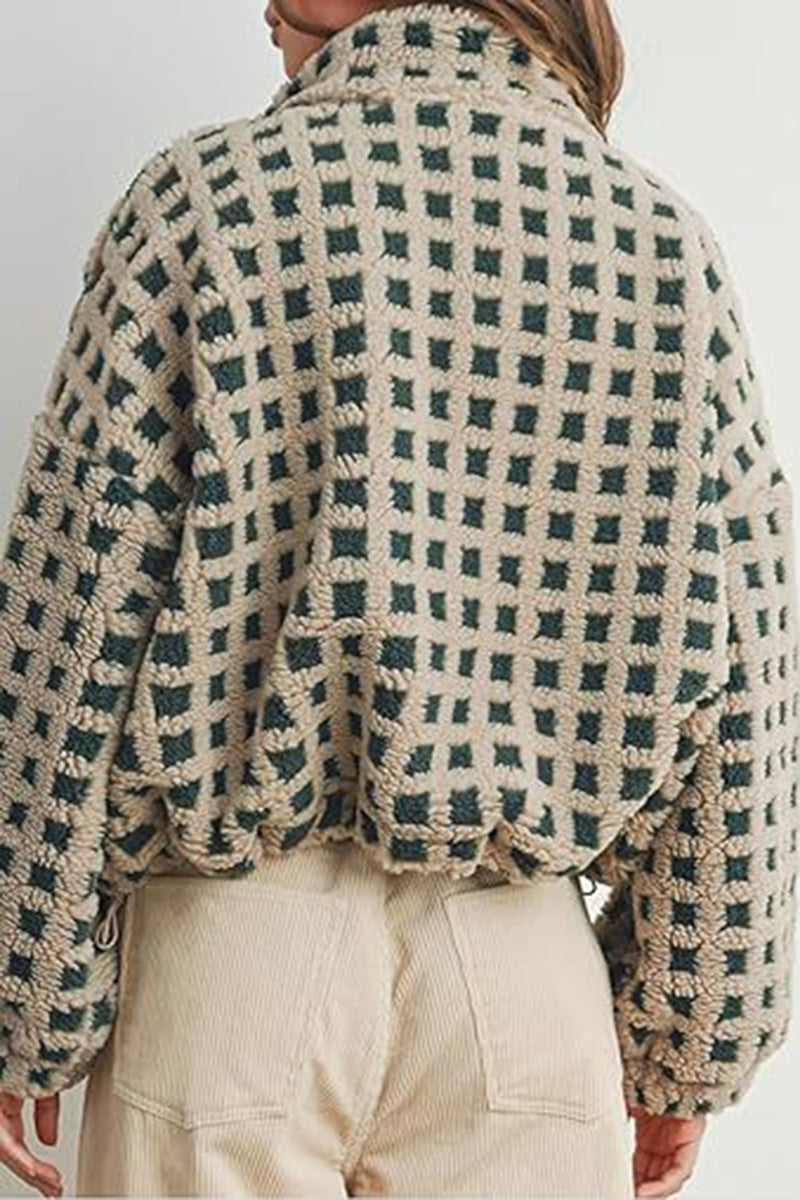Checkered Zip-Up Casual Coat