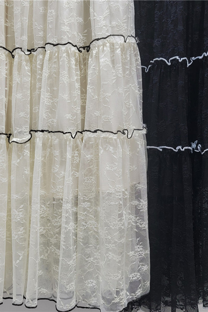Tiered Mesh Midi Skirt