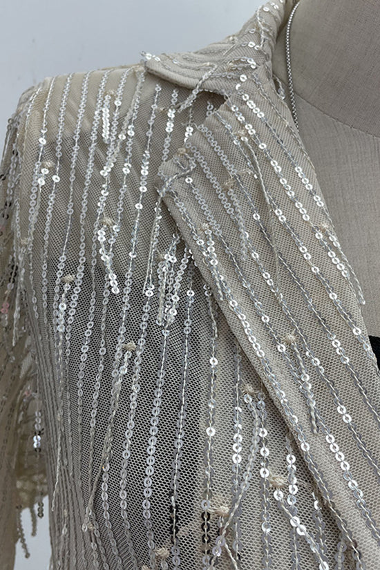 Sequin Fringe Open Front Blouse