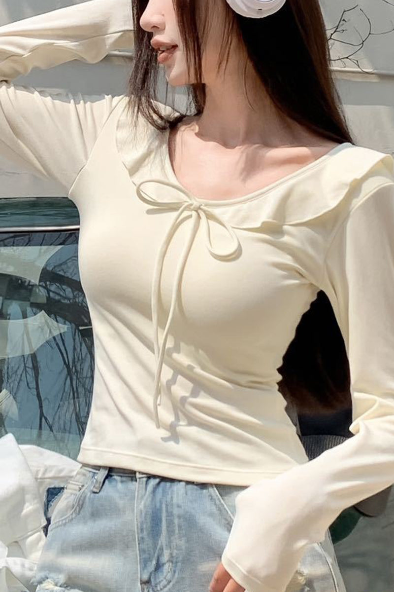 Stylish Long Sleeve Bow-Knot Top
