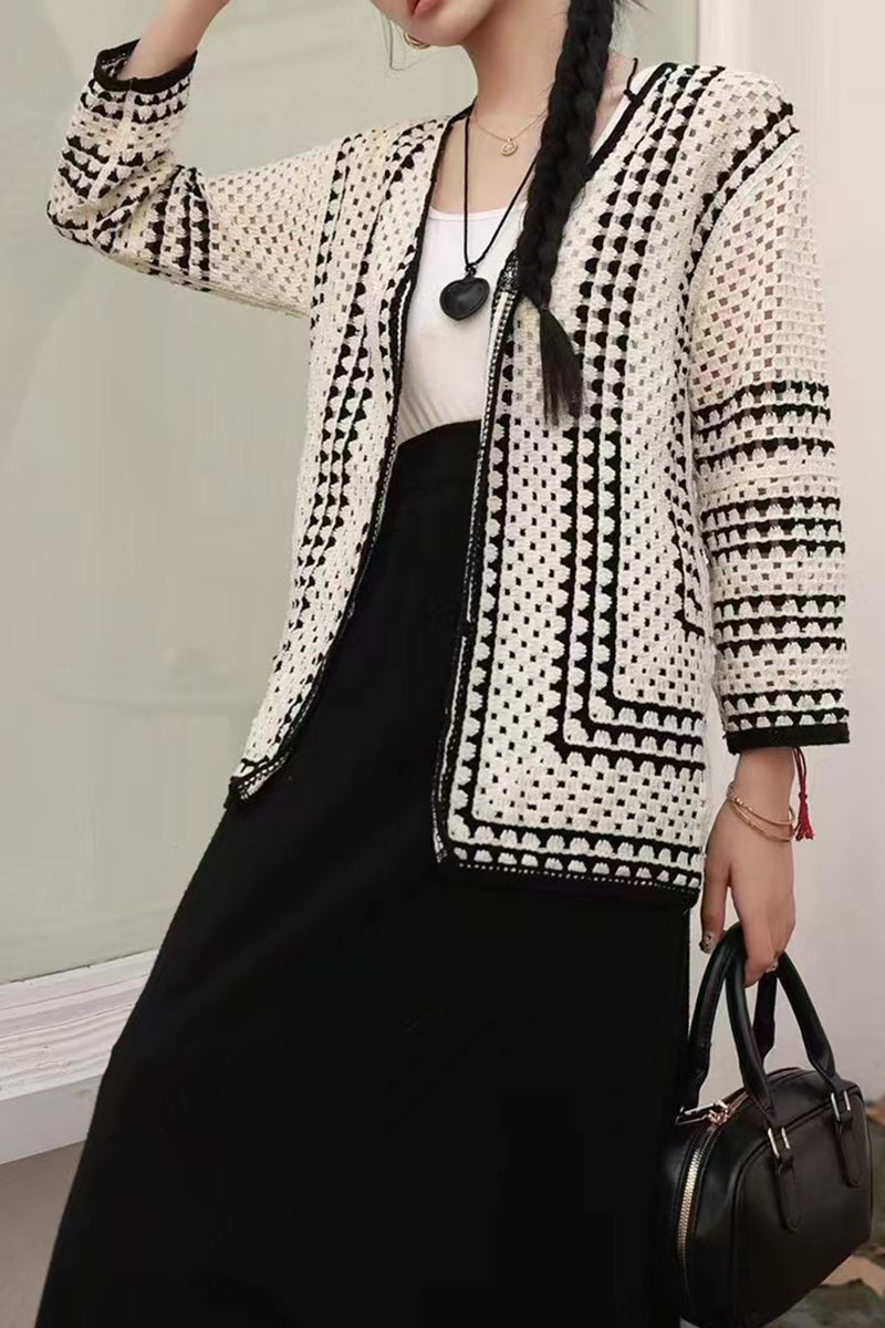 Patterned Open-Front Cardigan