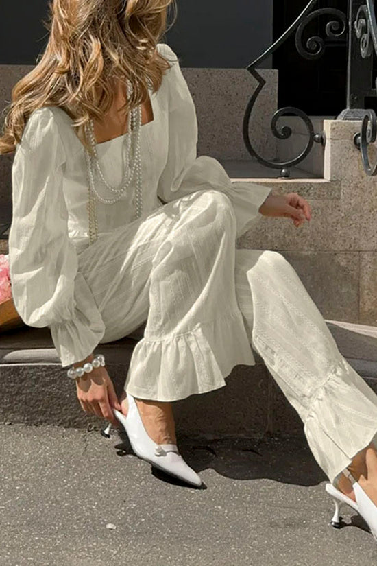 Elegant Ruffle Trim Button Pants Set