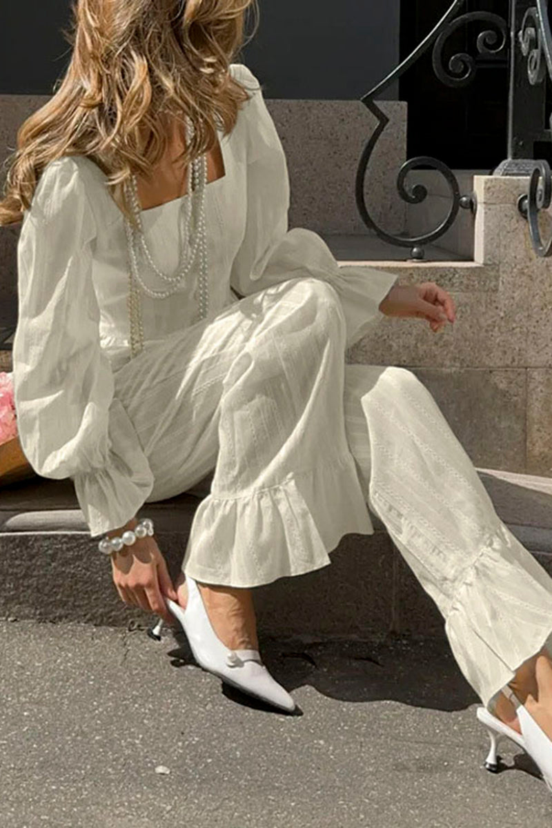 Elegant Ruffle Trim Button Pants Set