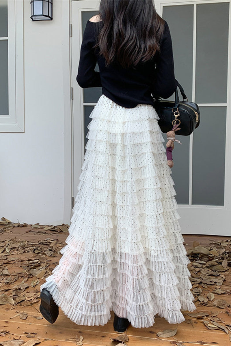Layered Midi Skirt with Ruffle Charm