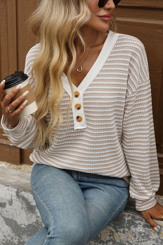 Striped V-Neck Long Sleeve T-Shirt